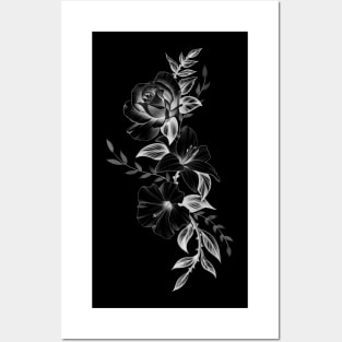 Lily Rose and Hibiscus Floral Tattoo Design Posters and Art